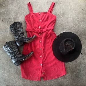 Vintage Corduroy Red Button-Down Dress